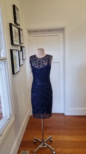 Alannah Hill size 6 Navy Blue Sequinned tulle pencil dress - Picture 1 of 9