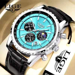 LIGE Mens Classic Wristwatch Luxury Quartz Chronagraph Waterproof Sports Watch - Picture 1 of 8