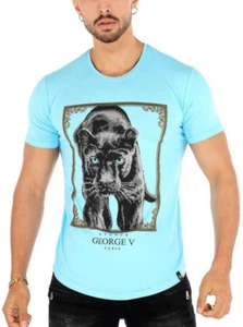 Men's Blue Fitted T-Shirt Graphic Black Panther Avenue George V Paris Tee 2XL - Picture 1 of 4