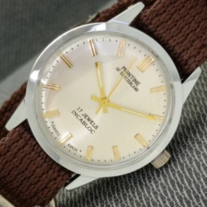 VINTAGE HAND-WINDING MONTINE 17 JEWELS SWISS MENS SILVER COLOR DIAL WATCH a849-U - Picture 1 of 9