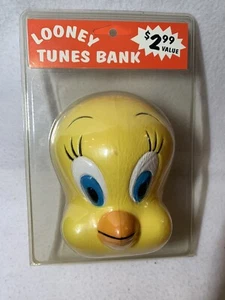 Warner Bros. Looney Tunes Tweety Bird Yellow Plastic Piggy Bank. 1997. NOS. - Picture 1 of 4