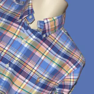 Camisa a Cuadros Ralph Lauren Cuello Abotonado Azul/Amarillo Talla Pequeña #25 - Imagen 1 de 5