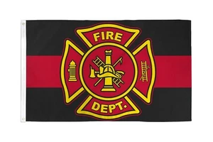 Feuerwehr (RD/Schwarz) 3x5ft Poly Outdoor Feuerwehr LKW Station Flagge - Bild 1 von 4