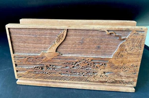 Letter Napkin Holder Seascape Seagull Lasercraft Walnut Laser Engraved Wood Vtg - Picture 1 of 12