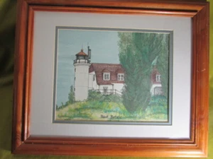 Original gerahmtes Aquarell Gemälde, Pt. Betsie Leuchtturm, Lk. Michigan, 16"x13" - Bild 1 von 5