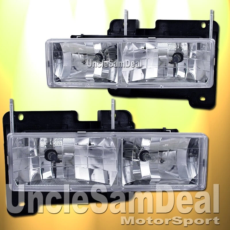 FOR CHEVY C/K SUBURBAN TAHOE YUKON EURO CLEAR LENS CHROME HEADLIGHTS W BULBS - Image 1 of 2