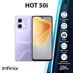 Infinix Hot 50i Android Mobile Phone (Purple/4GB+256GB/Dual SIM/Unlocked/NEW) - Foto 1 di 6