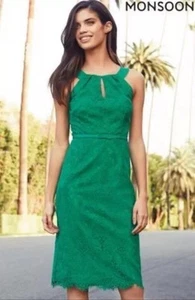 BNWT Monsoon Size 22 Lola Green Lace Occasion Races Party Dress (50 EU) XXL - Picture 1 of 8