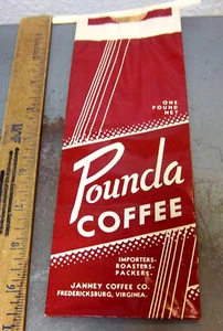  Vintage 40er Jahre Pounda Kaffeebeutel (leer), tolle Farben, Janney Coffee Company - Bild 1 von 3
