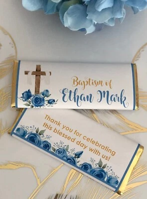 10 BAPTISM CHRISTENING PERSONALIZED CANDY BAR WRAPPERS & FOILS CROSS FAVORS - Image 1 of 3