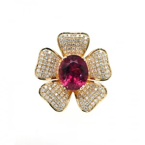 Rubellite Tourmaline Oval 3.86 Carat Ring With Diamonds In 14K Multi Gold(21153) - Picture 1 of 10