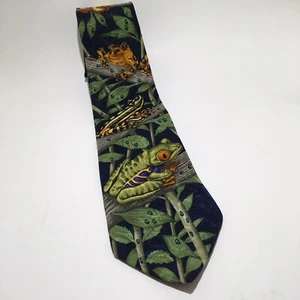 VTG Endangered Species Mens Tie Bruce's Rainforest 1996 Tree Frogs Print Silk - Picture 1 of 7