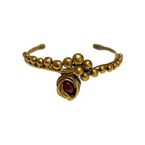 Vintage MCM Brutalist Brass Bubbles Cuff Bracelet Red Stone Iconic Artisan - Bild 1 von 10