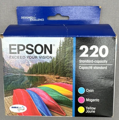 EPSON 220 Standard Capacity Tri-Color Ink Cartridges Sealed Box Exp 05/27 - Image 1 of 2