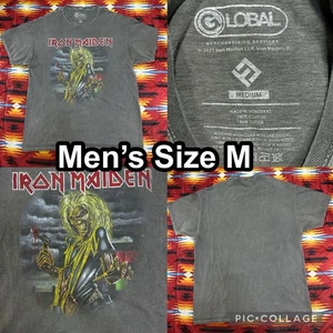 Vintage Style 2021 Iron Maiden Gray T-Shirt Men’s Size Medium Rock Global Brand - Picture 1 of 9