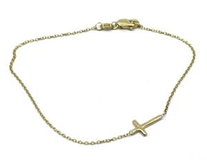 14k massives Gelbgold kleines zierliches Kreuz Bettelkette Armband 6,75" Zoll - Bild 1 von 11