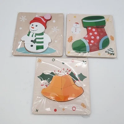 Rompecabezas de madera 3D con tema navideño juguetes niños pequeños Montessori paquete de 3 Foto 1 de 4