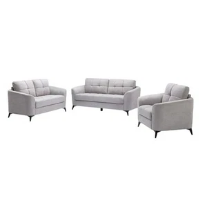 Callie Light Gray Woven Fabric Sofa Loveseat Chair Living Room Set - Picture 1 of 13