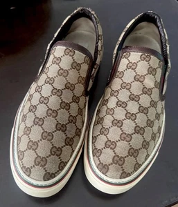 GUCCI WEB MONOGRAM CANVAS/w LEDER AKZENTE SLIP-ON SNEAKER KHAKI HERREN 11,5 - Bild 1 von 10