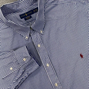 Ralph Lauren Shirt Mens 4XB Big Blue White Stripe Button Down Long Sleeve Pony - Picture 1 of 10