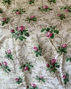 Vintage 50er Jahre Rosen Wiese Gräser Blumen Baumwollstoff ~ Rose Rosa Grün Gold - Bild 1 von 9