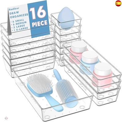 Radikor 16 Piezas Organizadores de Cajones de Plástico Transparente,  - Imagen 1 de 4