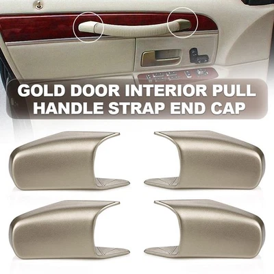 Juego de 2 tapas de extremo de correa de manija de tracción interior de puerta dorada para Lincoln Town Car 2003-11 Foto 1 de 4