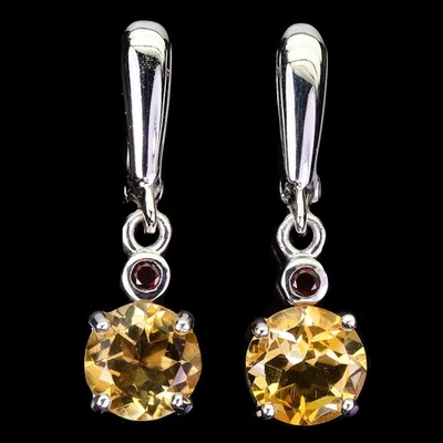 925 Sterling Silver Earrings Round Citrine 9mm Rhodolite Garnet Gemstone Jewelry - Image 1 of 4