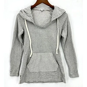 Standard James Perse Sweatshirt Womens Pullover Hoodie Stripe Pocket Gray S - Picture 1 of 14