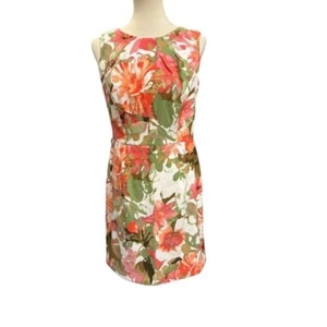 Dressbarn Coral Green Floral Sheath Dress – Size 10, Sleeveless, Pleated Neck - Picture 1 of 11