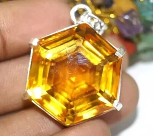 Gelber natürlicher Citrin 925 massiv Silber 96,38 ct Anhänger Sechseckschliff Edelstein - Bild 1 von 6