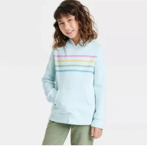 🐻 Cat & Jack Girls Fleece Pullover Hoodie Blue Hearts Size L NWT - Picture 1 of 3
