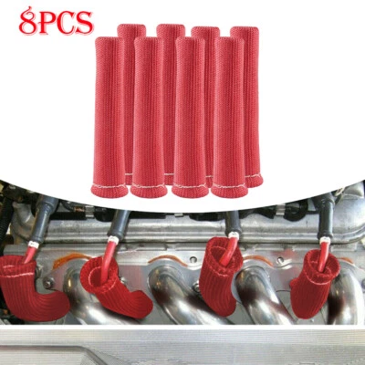 8PCS 2500° 6" Spark Plug Wire Boots Protector Sleeve Heat Shield Cover Red - Image 1 of 4