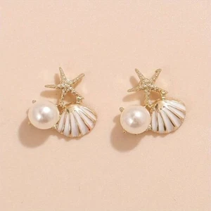Gold Filled Little White Shell /Starfish Stud Earrings BUY ONE GET ONE FREE! - Picture 1 of 5