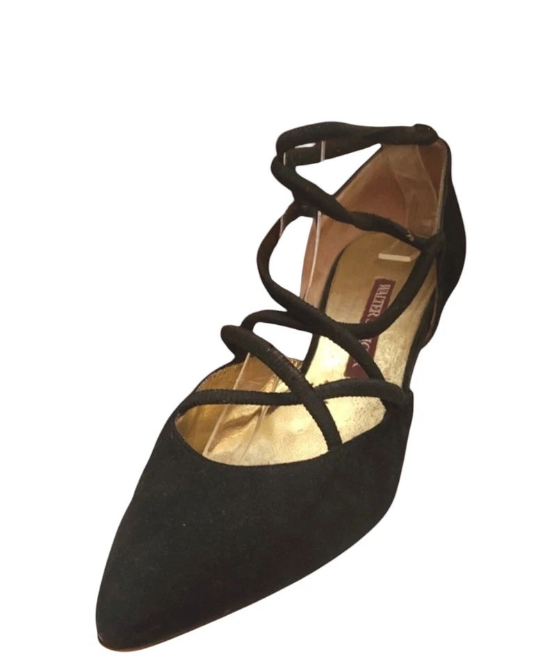 Walter Steiger Handmade In Italy Black Suede Cage Pumps - US 9 - Imagem 1 de 4