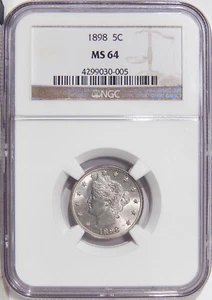 1898 5c NGC MS 64 - WELL STRUCK NEAR GEM LIBERTY NICKEL - Picture 1 of 2