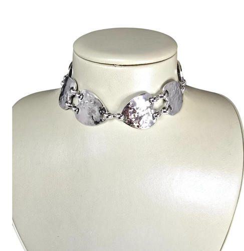 VETEMENTS Collana girocollo donna trendy cuore placcato argento martellato 14" nuova senza etichette