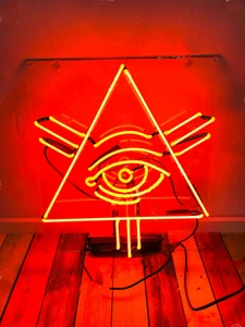 Red Eye Triangle Glass Neon Sign Light Wall Decor Nightlight Artwork 17"x17" - Picture 1 of 4