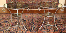Pair of Vintage Directoire French Silver Plated Mirror Top Gueridon End Tables