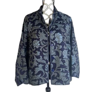 Briggs New York Blue Floral Print Tapestry Button Front Jacket Blazer Size Large - Picture 1 of 7