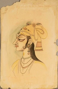 Miniature Painting of a Princess, 18th-Century Indian, Mughal, Antique - Picture 1 of 6