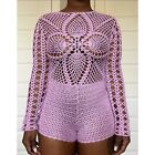 Hera Collection Long Sleeve Crochet Romper Swimsuit Cover Up Womens Size M/L