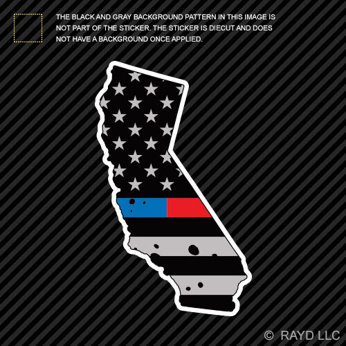 Distressed Thin Blue Red Line California State Shaped Subdued US Flag Sticker CA Foto 1 de 1