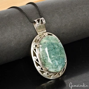 Natürlicher grüner Smaragd 30 gm/925 massiv Sterlingsilber Schmuck Anhänger Edelstein - Bild 1 von 9