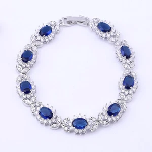 New Classical Mother Jewelry Gifts Ocean Blue Topaz Gems Women Silver Bracelets - Picture 1 of 6