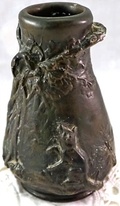 Antique French Bronze Vase by E. Sangler Dog Barking at Bird in Tree Art Nouveau - Picture 1 of 12