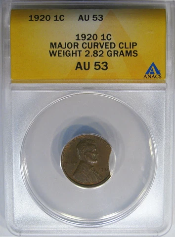 1920 1C ANACS AU53 MAJOR CLIP ERROR LINCOLN ~ DRAMATIC ORIGINAL PIECE! Cover
