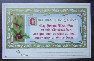 Greetings Of The Season, White Holly Boarder Holly Red Berries Unposted Postcard - Picture 1 of 2