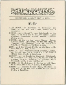 THE SCOTSMAN NEWSPAPER, BIRTHS 1933 - Edinburgh Postcard - Picture 1 of 2