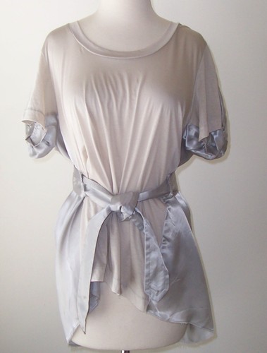 Top tunica SACAI grigio argento cotone raso con cintura M L